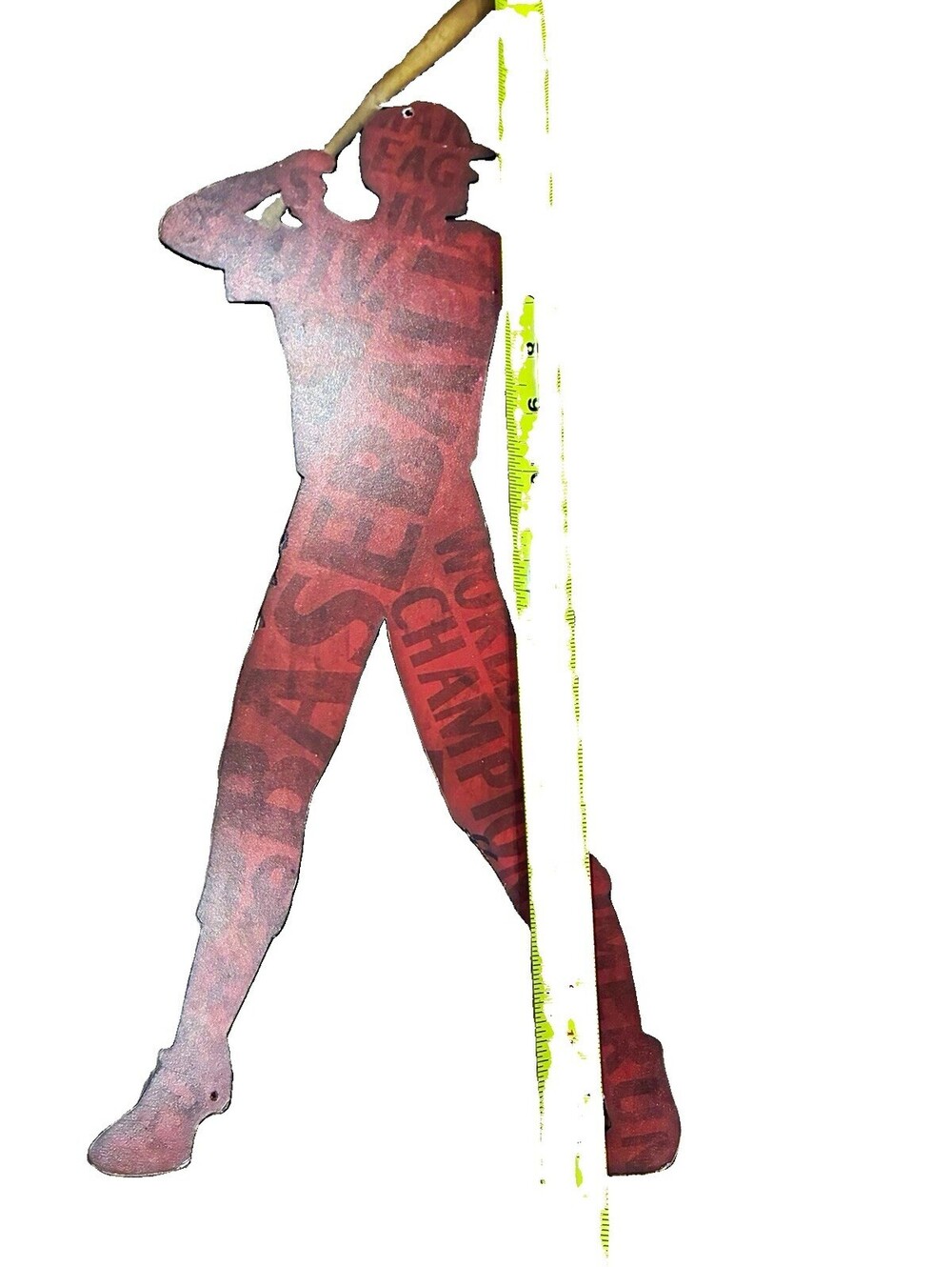 Red/Black Wooden Baseball Player Silhouette Hanging Wall Plaque Sign 20 in